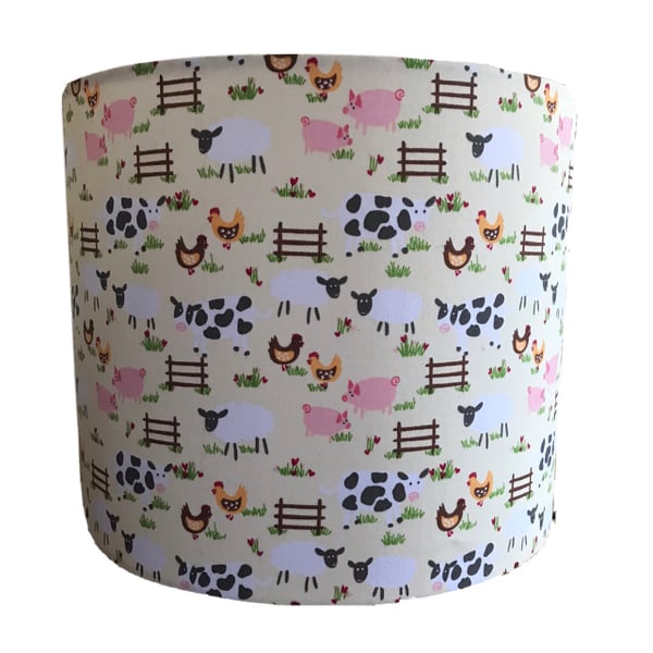 Handmade Farmyard Animals Lampshade Cream Green Blue