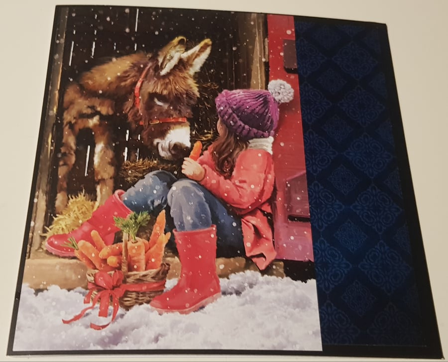 Girl and her donkey Christmas card 