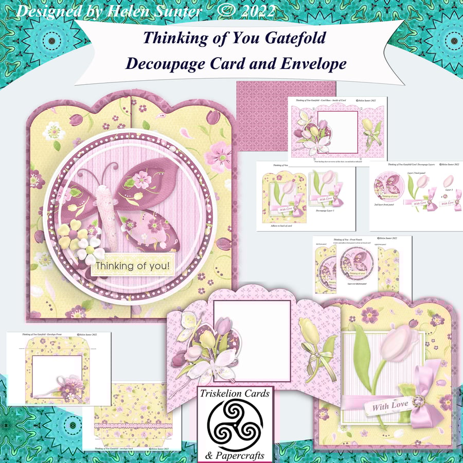 Printable Thinking of You Scalloped Edge Gate Fold Card Making Kit 