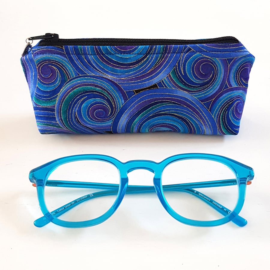 Blue Swirl Fabric Glasses Case - Zipped Spectacle And Sunglasses Pouch