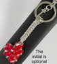Handbag Charm, Red Crystal Heart, with a Chainmaille Chain and Keyring - Image 3