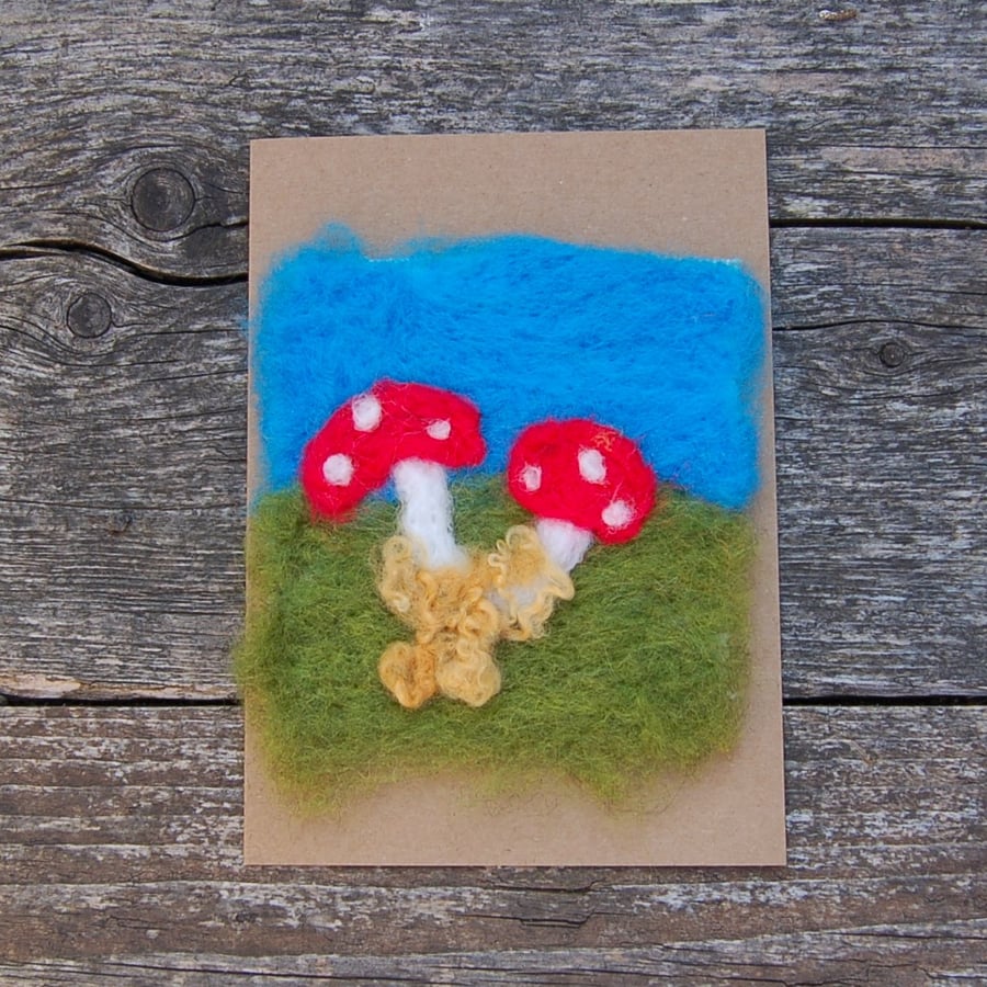 Birthday card Mushrooms  -  Needle felt wool  - Toadstools