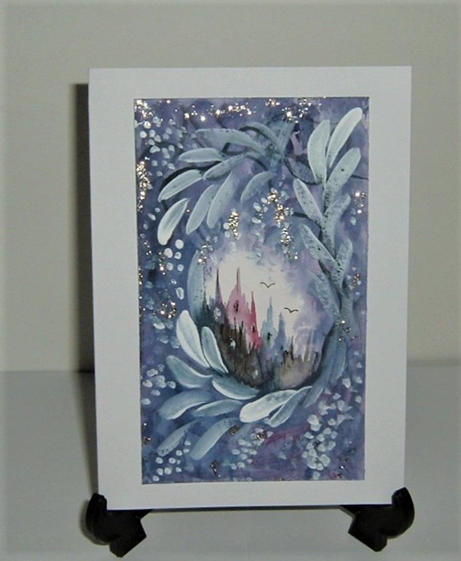 hand painted original art greetings card ( ref F 885 )