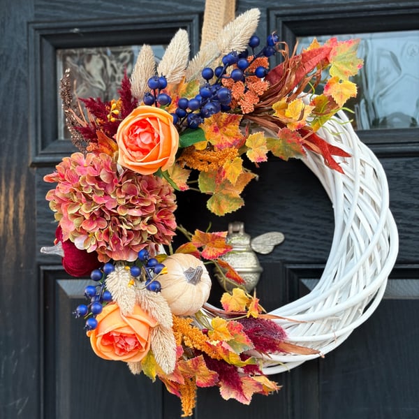 40cm Luxury Autumn Wreath with Hydrangea, Pumpkins & Berries