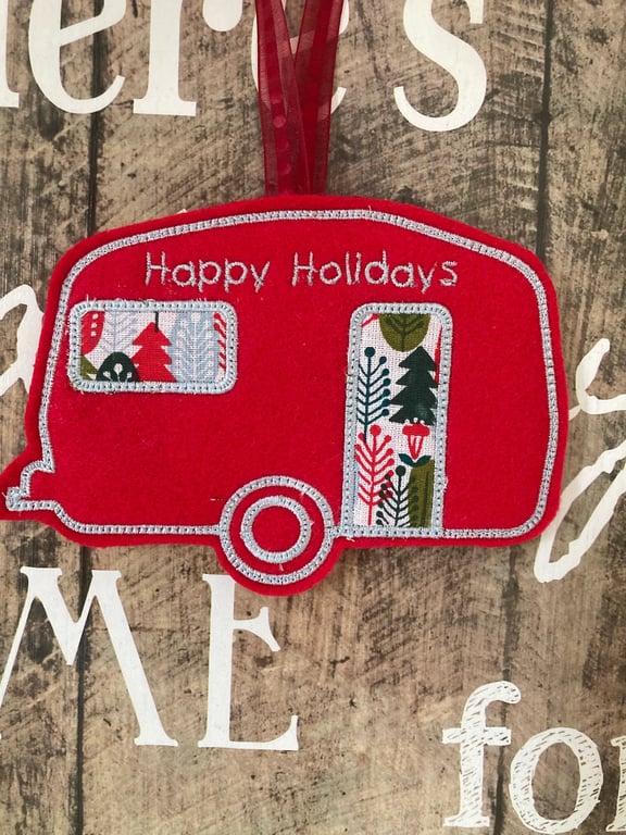 Christmas Decoration Red Caravan Happy Holidays