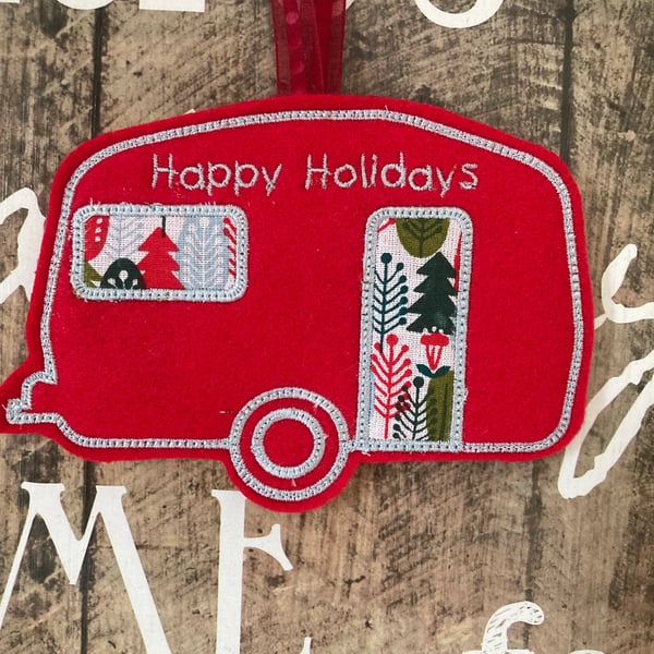Christmas Decoration Red Caravan Happy Holidays