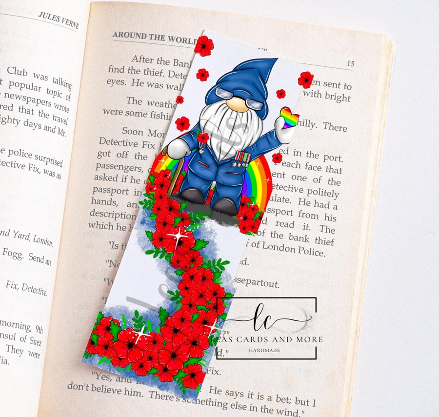 Handmade War Veteran Poppy Gnome Gonk Handmade Bookmark