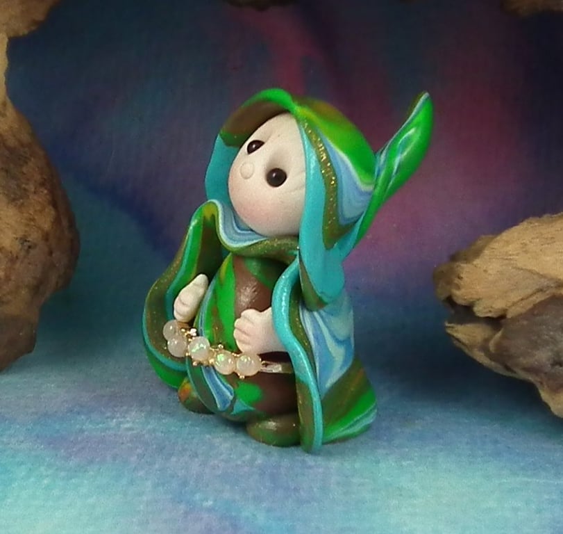 Tiny Garden Gnome 'Tandy' with jewelled belt OOAK Sculpt Ann Galvin