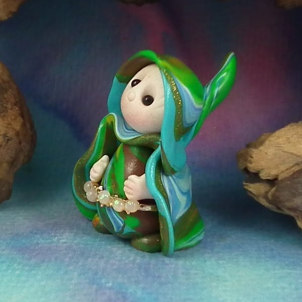 Tiny Garden Gnome 'Tandy' with jewelled belt OOAK Sculpt Ann Galvin