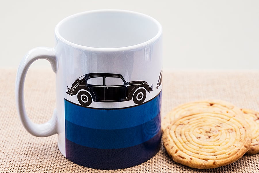 Blue Vintage Retro Cars Coffee Mug for Car Fans.