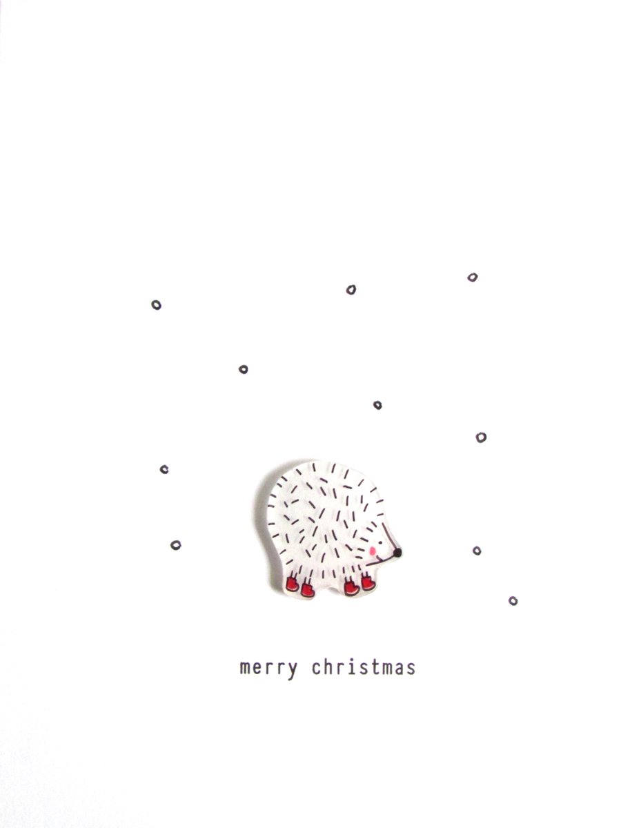 SALE - christmas card - hedgehog in red wellies