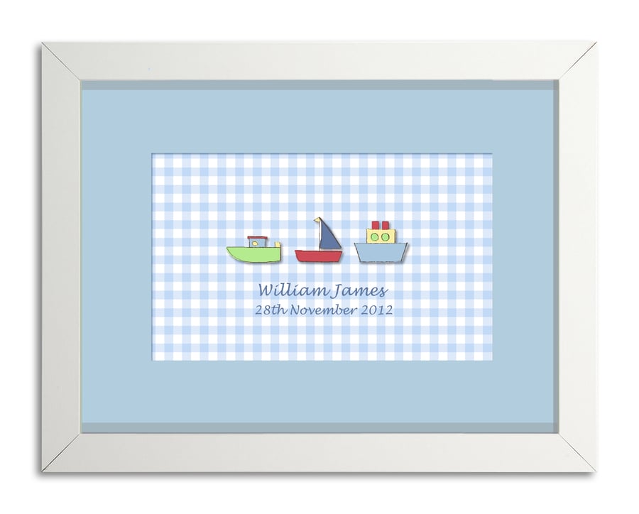 Boys Personalised Boats Nursery Picture 