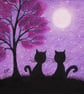 Cat Card, Purple Tree Moon Card, Two Black Cats Anniversary Card, Engagement Cat - Image 1