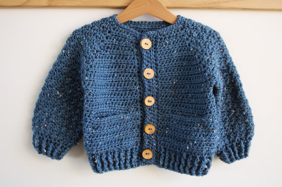 Blue Tweed Toddler Cardigan - Long Sleeved Cardigan - Toddler Girl - Toddler Boy