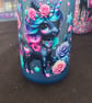 Snowglobe tumbler no flow cat eye effect, floral unicorn, with straw and lid 