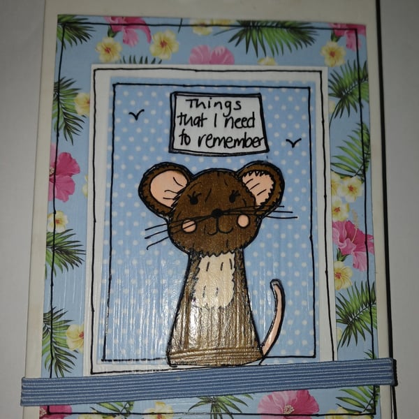 Quirky art A6 lined flip over notepad with original picture of a cute mouse