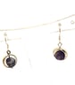 Ladies blue druzy bead drop earrings set in silver coloured rings - Image 1
