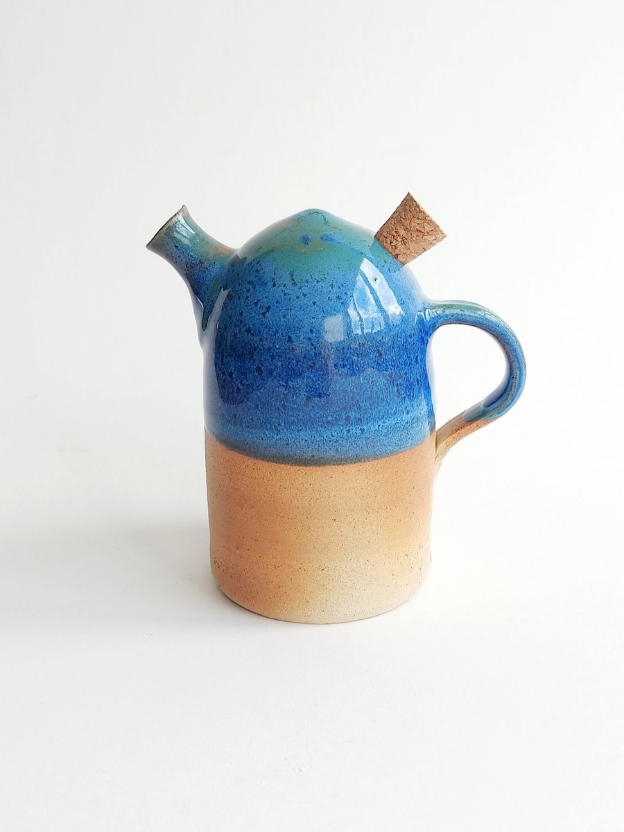 handmade stoneware thrown pottery oil pourer Barbrook Blue green glaze