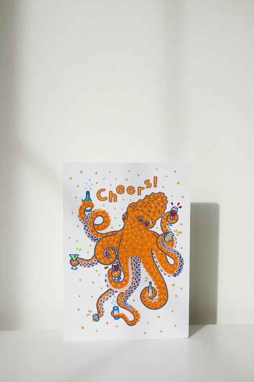 Cheers Octopus Funny Celebration Congratulations Birthday A6 Greeting Card