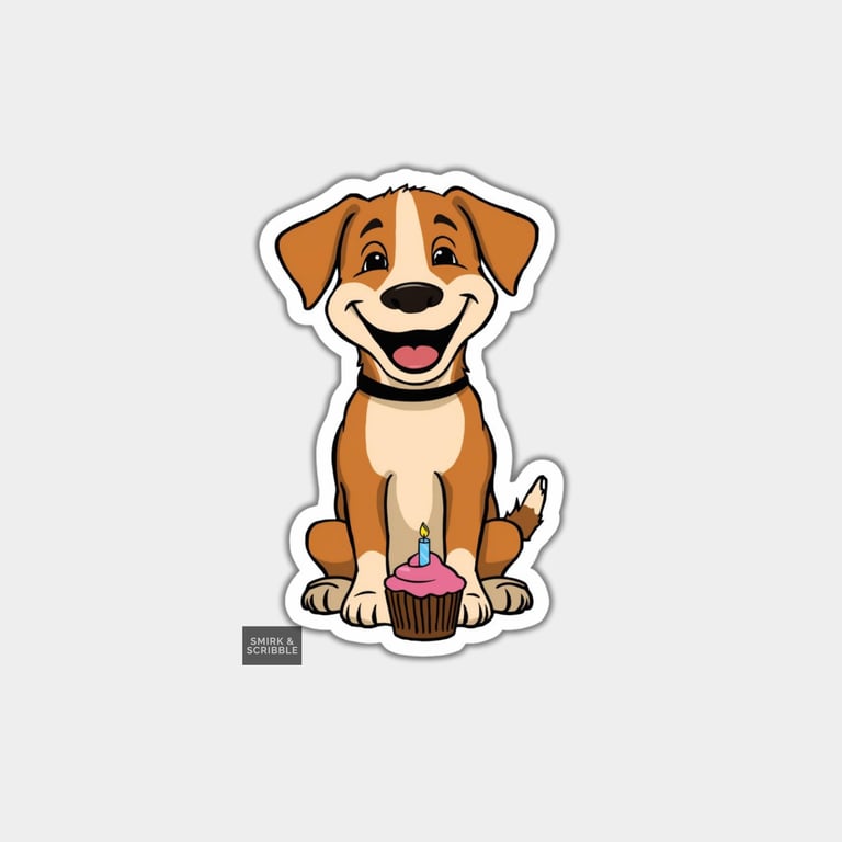 Funny Vinyl Sticker For Adults - Cute Dog With Cupcake