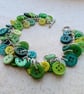 Green button bracelet with silver plated chain and toggle clasp - Image 9
