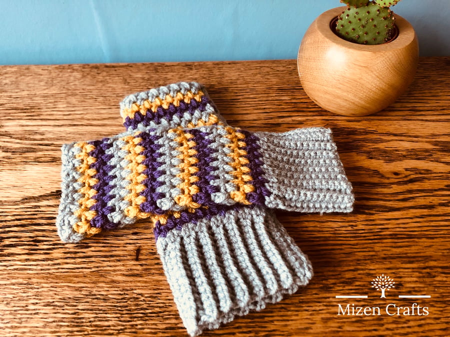 Crochet adult stripy wrist warmers teacher mother gift