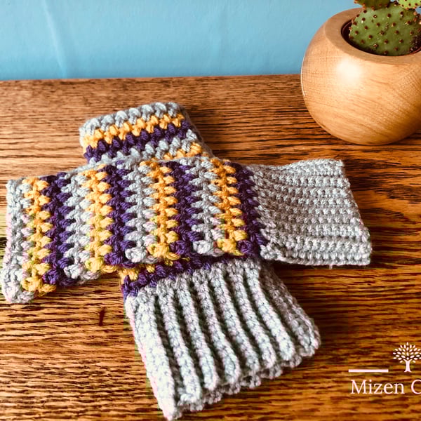 Crochet adult stripy wrist warmers teacher mother gift