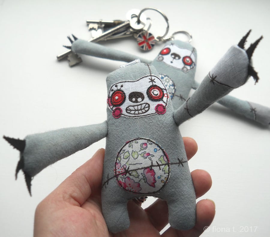 embroidered zombie sloth bagcharm or keyring