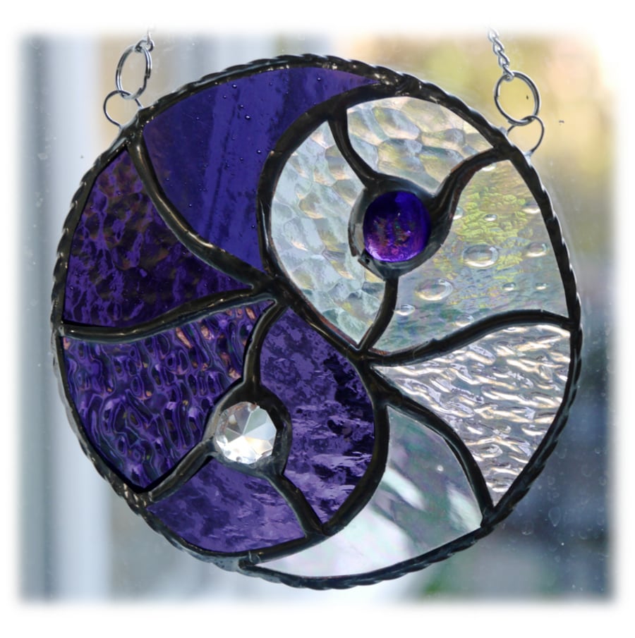 Yin Yang Suncatcher Stained Glass Handmade Purple 03