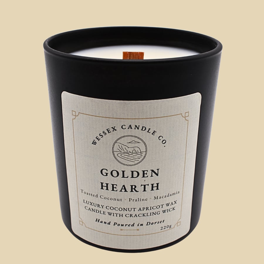 Toasted Coconut & Praline Candle - Golden Hearth - Wooden Wick