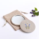 Bluebell Pocket Mirror, hand embroidered mirror, hand mirror, compact mirror