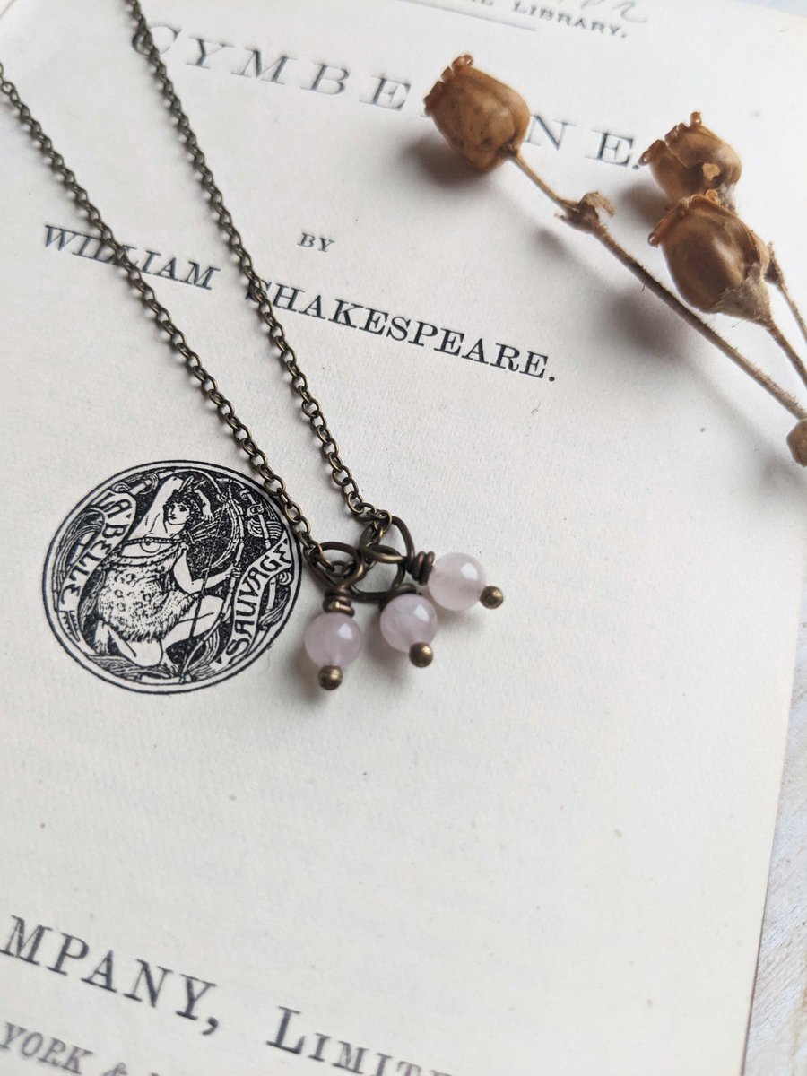 Pale Pink Rose Quartz Gemstone Cluster necklace - natural stones - nickel free