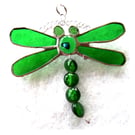 Dragonfly Suncatcher Stained Glass Green Bead-Tailed 055