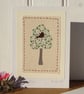 Bird in a Tree, hand embroidered miniature textile on card, detailed fine work - Image 1