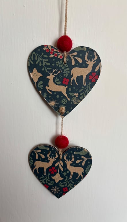 Lovely double heart Christmas stag hanger 