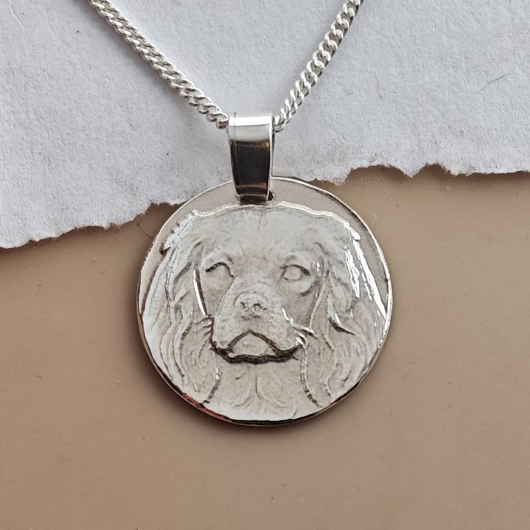 Cavalier King Charles Spaniel Coin Pendant Necklace Recycled Sterling Silver