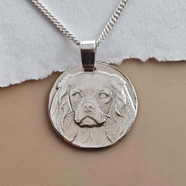 Cavalier King Charles Spaniel Coin Pendant Necklace Recycled Sterling Silver