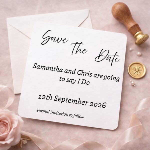 Black and White Script Save the Date Card