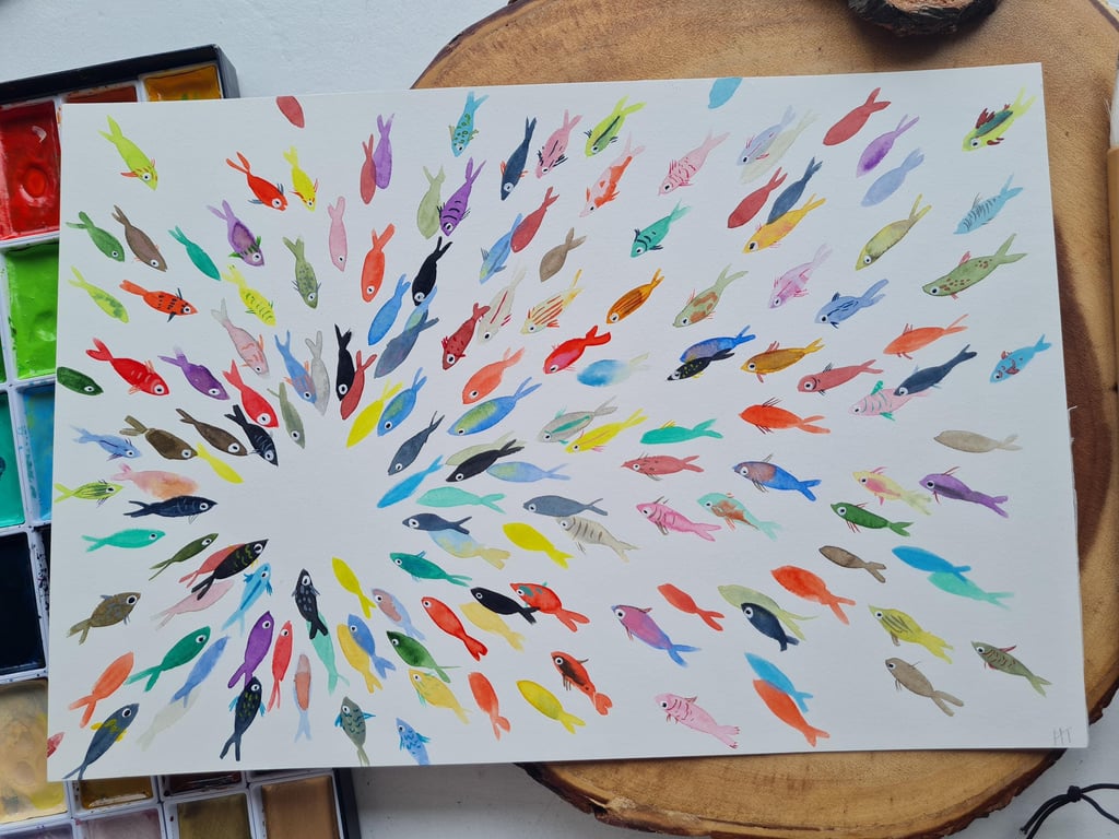 Original colourful fish watercolour painting