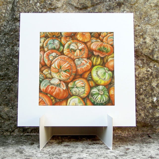 A Pile of Pumpkins Vegetable Original Colour Pencil Drawing