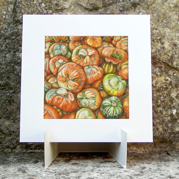 A Pile of Pumpkins Vegetable Original Colour Pencil Drawing
