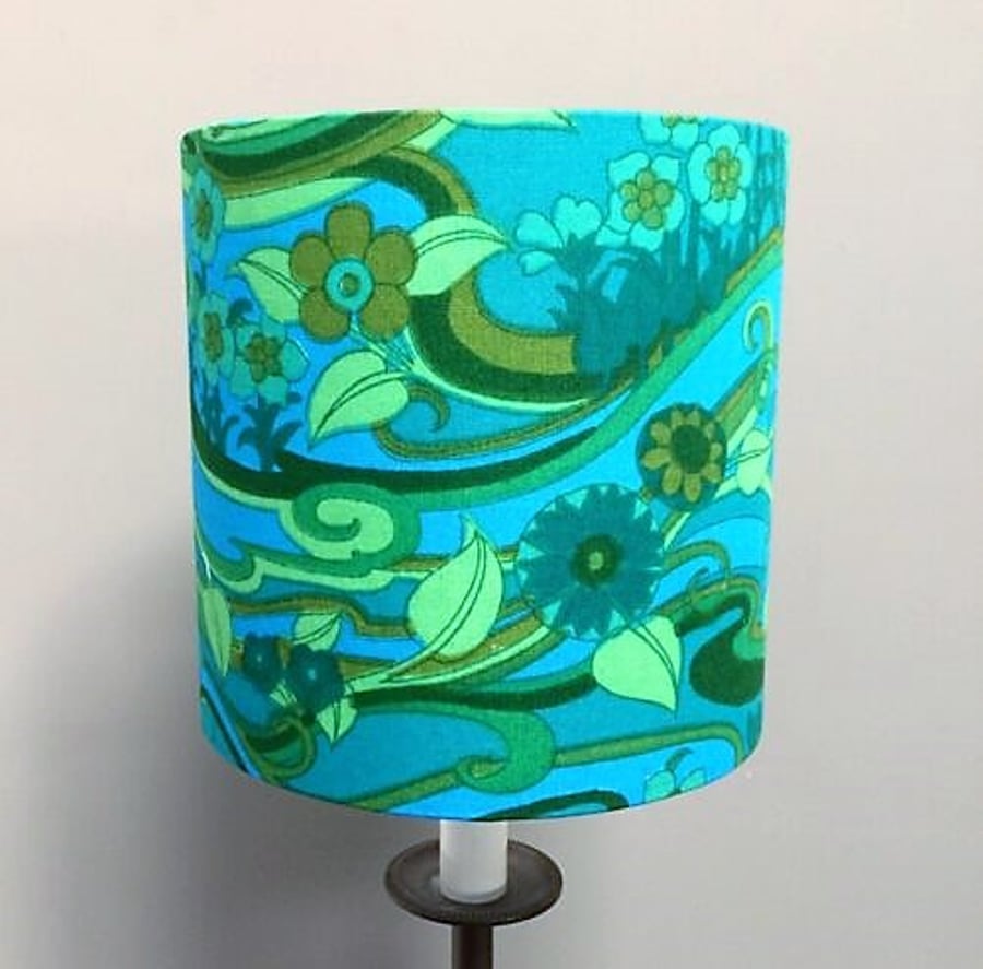 Pop Art Blue Green WATER MUSIC Jonelle 60s 70s Vintage Fabric Lampshade option 