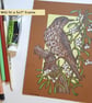 A Mistle Thrush with Mistletoe original drawing, small artwork, bird wall art - Image 8