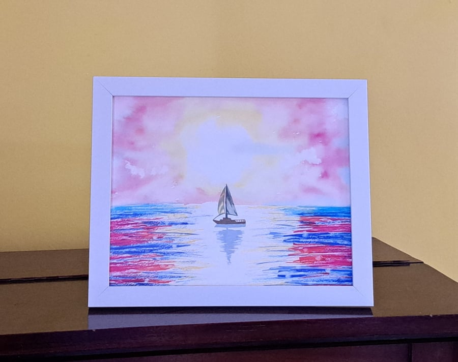 Original watercolour - Sunset Over Water