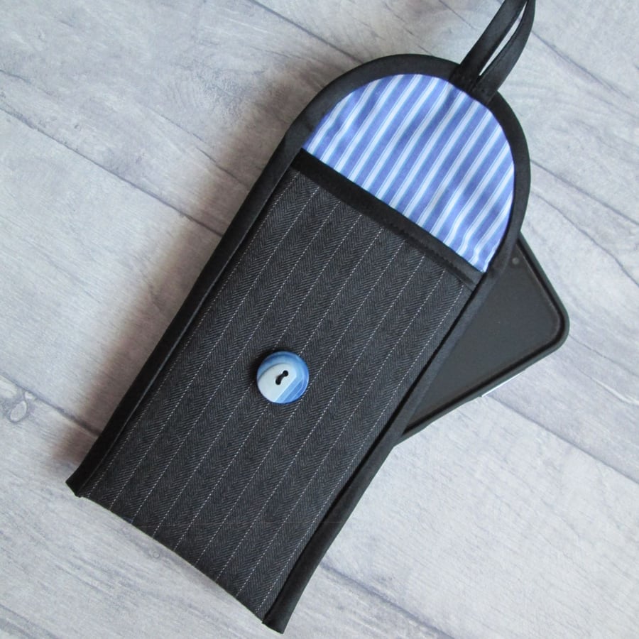SOLD - Grey Pinstripe Glasses Case, Phone Case, Storage Pouch