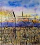 Original Fen Sunset Landscape Watercolour