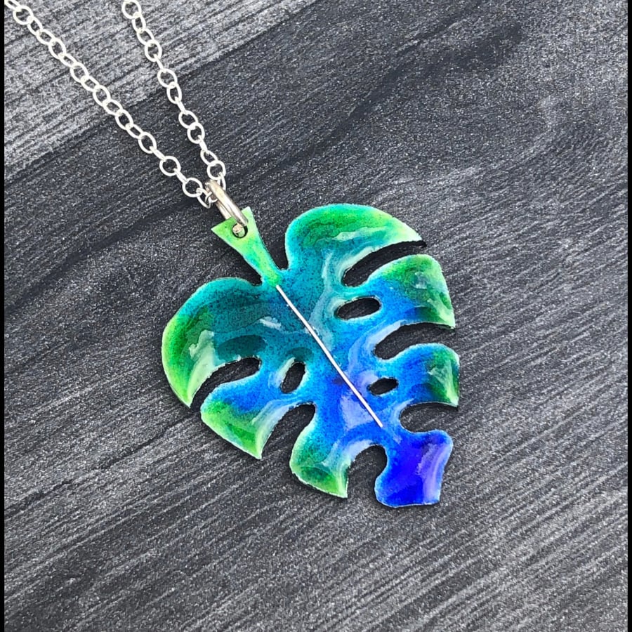 Montserrat Leaf Pendant, leaf pendant, leaf necklace, enamel, gift , nature, 