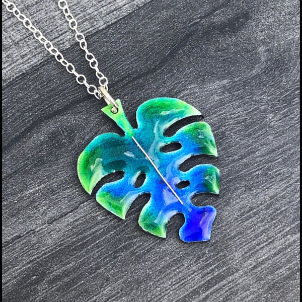 Montserrat Leaf Pendant, leaf pendant, leaf necklace, enamel necklace, enamel  