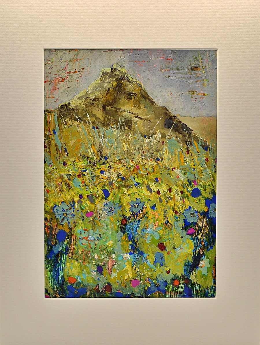 Original Painting of Wild Flowers and Mountain (16x12 inches)
