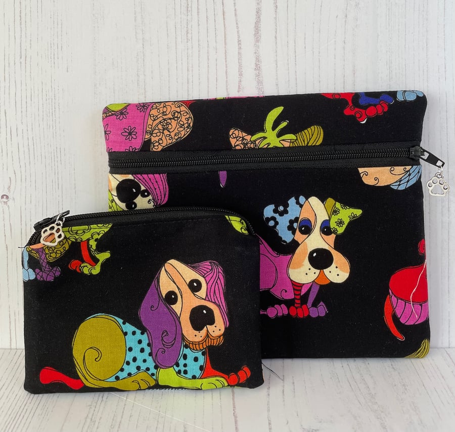 Seconds Sunday Puppy Print Make Up Bag and Coin Purse B2 Beautiful Bundle 